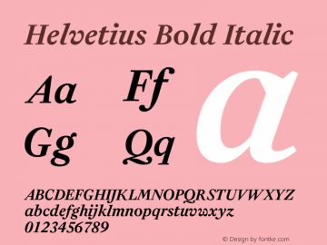 Helvetius Bold Italic Version 1.002 Font Sample