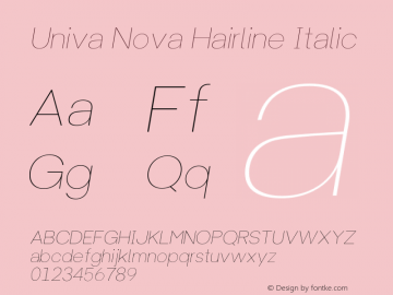 Univa Nova Hairline Italic Version 1.000 Font Sample