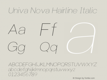 Univa Nova Hairline Italic Version 1.000;hotconv 1.0.109;makeotfexe 2.5.65596 Font Sample