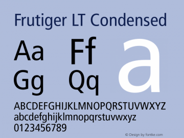Frutiger LT Condensed 006.000 Font Sample
