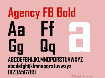 Agency FB Bold Version 1.00 Font Sample
