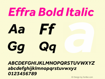 Effra Bold Italic Version 1.010 Font Sample