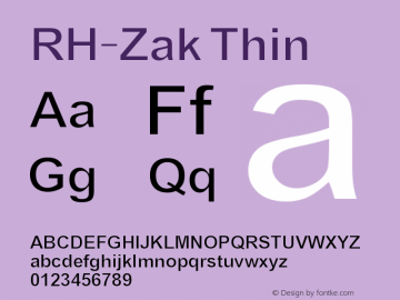 RH-Zak Thin Version 1.00;January 7, 2021;FontCreator 13.0.0.2664 32-bit图片样张