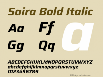 Saira Bold Italic Version 0.072;hotconv 1.0.109;makeotfexe 2.5.65596 Font Sample