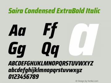 Saira Condensed ExtraBold Italic Version 0.072;hotconv 1.0.109;makeotfexe 2.5.65596 Font Sample