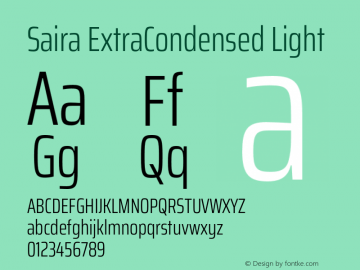 Saira ExtraCondensed Light Version 0.072;hotconv 1.0.109;makeotfexe 2.5.65596图片样张