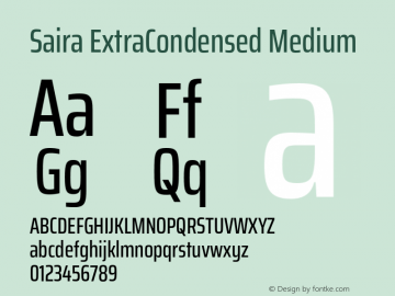 Saira ExtraCondensed Medium Version 0.072;hotconv 1.0.109;makeotfexe 2.5.65596 Font Sample