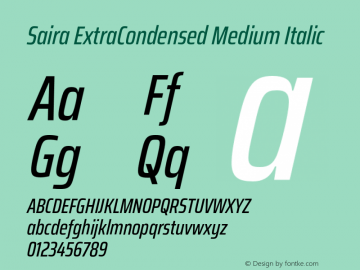 Saira ExtraCondensed Medium Italic Version 0.072;hotconv 1.0.109;makeotfexe 2.5.65596 Font Sample