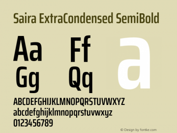 Saira ExtraCondensed SemiBold Version 0.072;hotconv 1.0.109;makeotfexe 2.5.65596 Font Sample