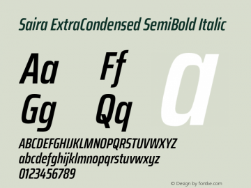 Saira ExtraCondensed SemiBold Italic Version 0.072;hotconv 1.0.109;makeotfexe 2.5.65596 Font Sample