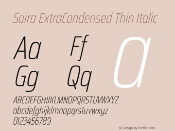 Saira ExtraCondensed Thin Italic Version 0.072;hotconv 1.0.109;makeotfexe 2.5.65596图片样张