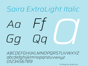 Saira ExtraLight Italic Version 0.072;hotconv 1.0.109;makeotfexe 2.5.65596图片样张