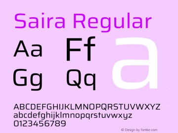 Saira Regular Version 0.072;hotconv 1.0.109;makeotfexe 2.5.65596 Font Sample