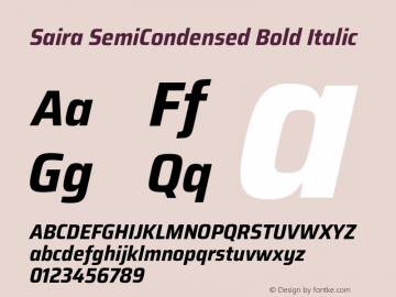 Saira SemiCondensed Bold Italic Version 0.072;hotconv 1.0.109;makeotfexe 2.5.65596 Font Sample