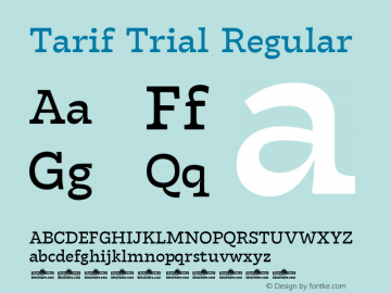 Tarif Trial Regular Version 1.000 Font Sample