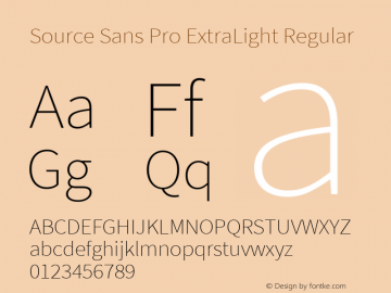 Source Sans Pro ExtraLight Version 2.021;PS 2.000;hotconv 1.0.86;makeotf.lib2.5.63406 Font Sample