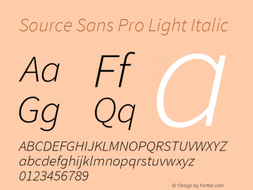 Source Sans Pro Light Italic Version 1.076;PS 2.000;hotconv 1.0.86;makeotf.lib2.5.63406图片样张