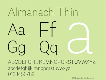 Almanach Thin Version 1.001;hotconv 1.0.109;makeotfexe 2.5.65596 Font Sample