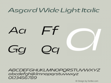 Asgard Wide Light Italic Version 2.003;FEAKit 1.0 Font Sample