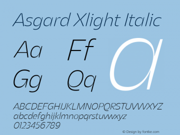 Asgard Xlight Italic Version 2.003;FEAKit 1.0 Font Sample