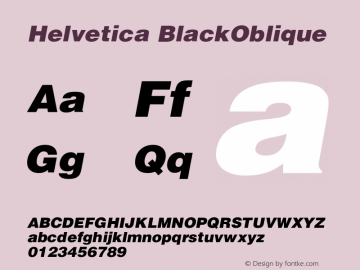 Helvetica BlackOblique Version 001.001 Font Sample