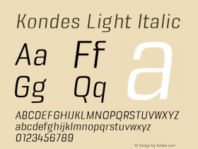 Kondes-LightItalic Version 1.000 Font Sample