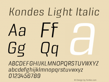 Kondes-LightItalic Version 1.000 Font Sample