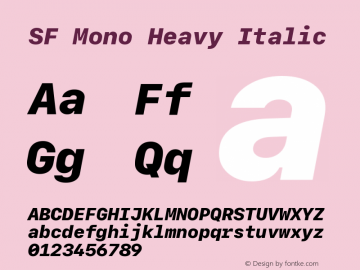 SF Mono Heavy Italic Version 16.0d2e1 Font Sample