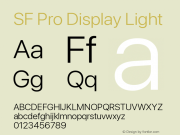 SF Pro Display Light Version 16.0d18e1 Font Sample
