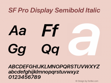 SF Pro Display Semibold Italic Version 16.0d18e1 Font Sample