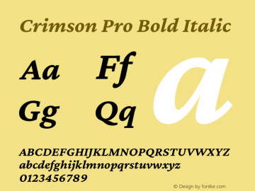 Crimson Pro Bold Italic Version 1.002 Font Sample