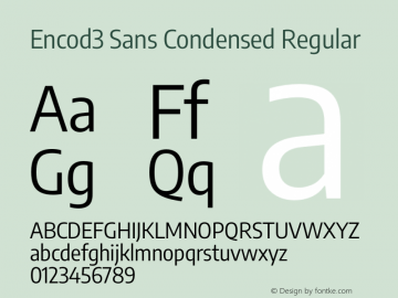 Encod3 Sans Condensed Regular Version 3.002 Font Sample