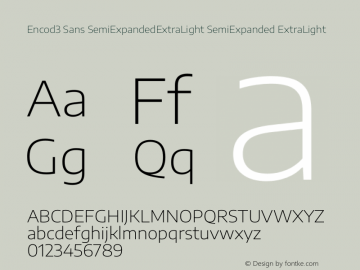 Encod3 Sans SemiExpanded ExtraLight Version 3.002 Font Sample