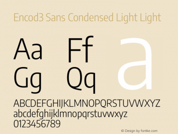Encod3 Sans Condensed Light Version 2.000 Font Sample