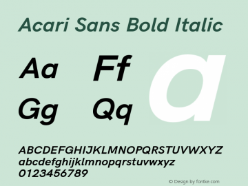 Acari Sans Bold Italic Version 1.045;February 28, 2021;FontCreator 13.0.0.2655 64-bit; ttfautohint (v1.8.3) Font Sample