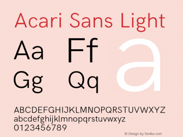 Acari Sans Light Version 1.045;February 28, 2021;FontCreator 13.0.0.2655 64-bit; ttfautohint (v1.8.3) Font Sample