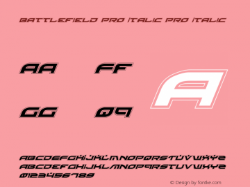 Battlefield Pro Italic Pro Italic 3 Font Sample