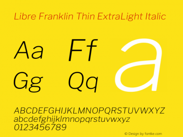 Libre Franklin Thin ExtraLight Italic Version 2.000 Font Sample