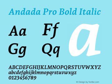 Andada Pro Bold Italic Version 3.003; ttfautohint (v1.8.3) Font Sample