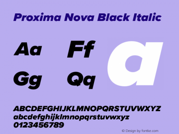 Proxima Nova Black It Version 3.018;PS 003.018;hotconv 1.0.88;makeotf.lib2.5.64775 Font Sample