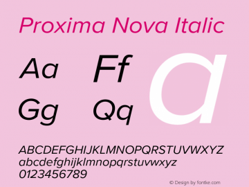 Proxima Nova It Version 3.018;PS 003.018;hotconv 1.0.88;makeotf.lib2.5.64775 Font Sample