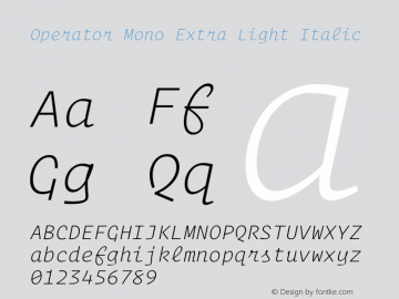 Operator Mono XLight Italic Version 1.200 Font Sample