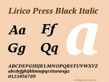 LiricoPress-BlackItalic Version 3.001 Font Sample