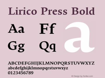 LiricoPress-Bold Version 3.001 Font Sample