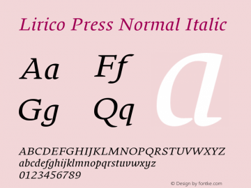 LiricoPress-NormalItalic Version 3.001 Font Sample