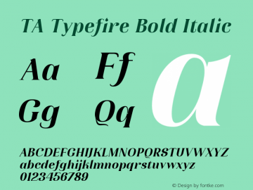 TATypefire-BoldItalic Version 2.000 Font Sample