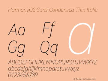 HarmonyOS Sans Condensed Thin Italic Version 1.0图片样张