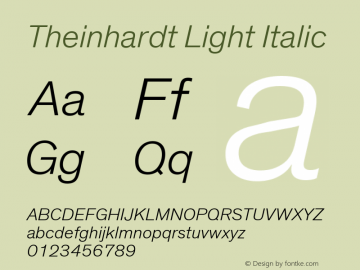 Theinhardt Light Italic Version 3.001 Font Sample