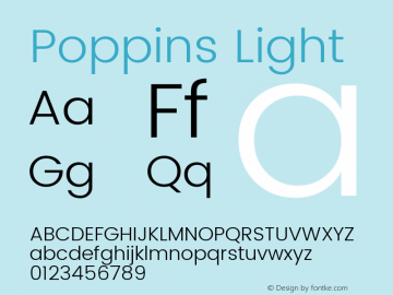 Poppins-Light Version 2.000;PS 1.0;hotconv 1.0.79;makeotf.lib2.5.61930; ttfautohint (v1.4.1) Font Sample