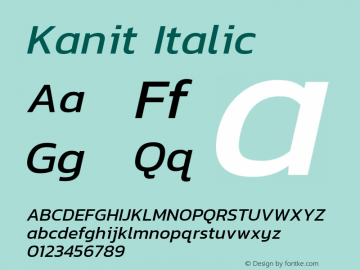 Kanit Italic Version 1.001 Font Sample